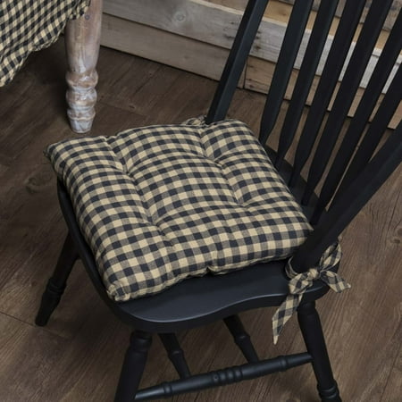 Kitchen Chair Pads Set Of 4 Raven Black Primitive Tabletop Kitchen Cody Black Check Cotton Tie Back(s) Check Square Chair Pad ()