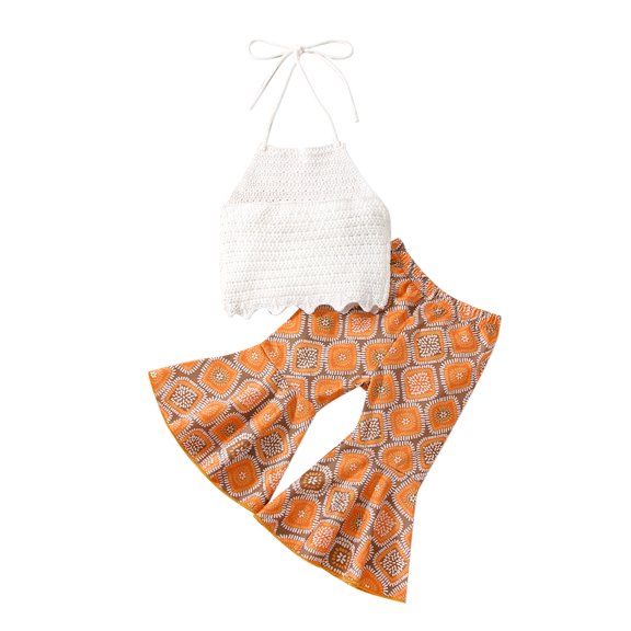 Boho Baby Girl Clothes Summer Sleeveless Backless Halter Tops Bell Bottoms Pants Outfit Toddler 2Pcs Flares Set 6M 12M 18M 24M 3Y