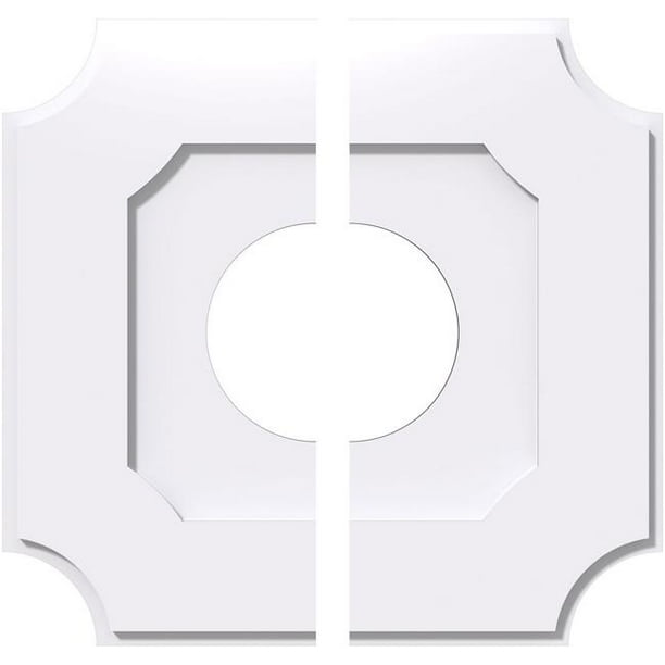 Ekena Millwork CMP18LE2-06000 18 in. OD x 6 in. ID Square Locke Architectural Grade PVC Contemporary Ceiling Medallion - 2 Piece
