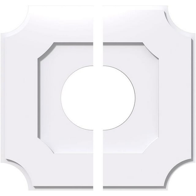 Ekena Millwork CMP18LE2-06000 18 Pouces OD x 6 Pouces ID Carré Locke Architectural Grade Médaillon de Plafond Contemporain PVC - 2 Pièces