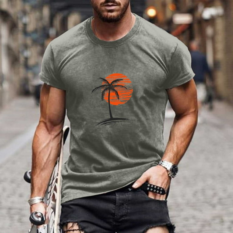 IYTR Mens T-Shrts Fashion Short Sleeve Round Neck Shirts Summer Casual Sun  Printed Pullover Athletic Shirt