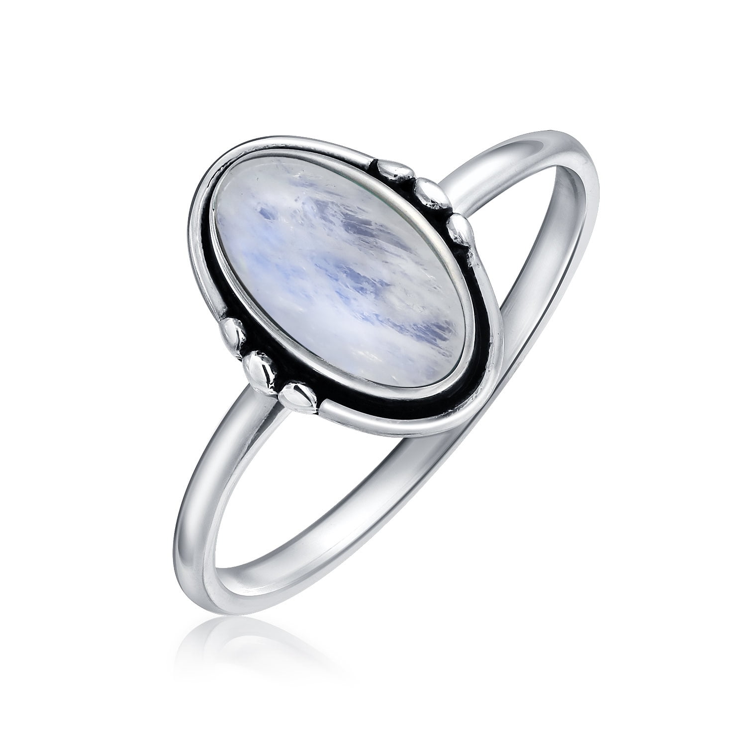 Casual Wear Cabochon Christmas Gift White Stone Ring Natural Gemstone Gift Bezel Ring Sterling Silver Ring Christmas Moonstone Ring