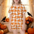 thumbnail image 2 of Halloween Pajamas Kids Size 9-10 Years Girls Halloween Homewear Short Sleeve Notch Collar Top with Shorts Pjs for Girls Orange, 2 of 5