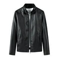 thumbnail image 5 of Men's Stand Collar Leather Motorcycle Jacket Lightweight Slim Fit Zip Up Outerwear Coat for Riding Workwear Men's Trench Coat Plus Size Winter Cardigan for Men, 5 of 8