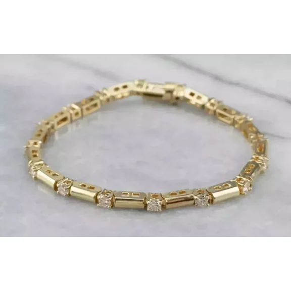 Round Cut 3 Ct White Moissanite Tennis Women's Bracelet Yellow Gold Plated 14K