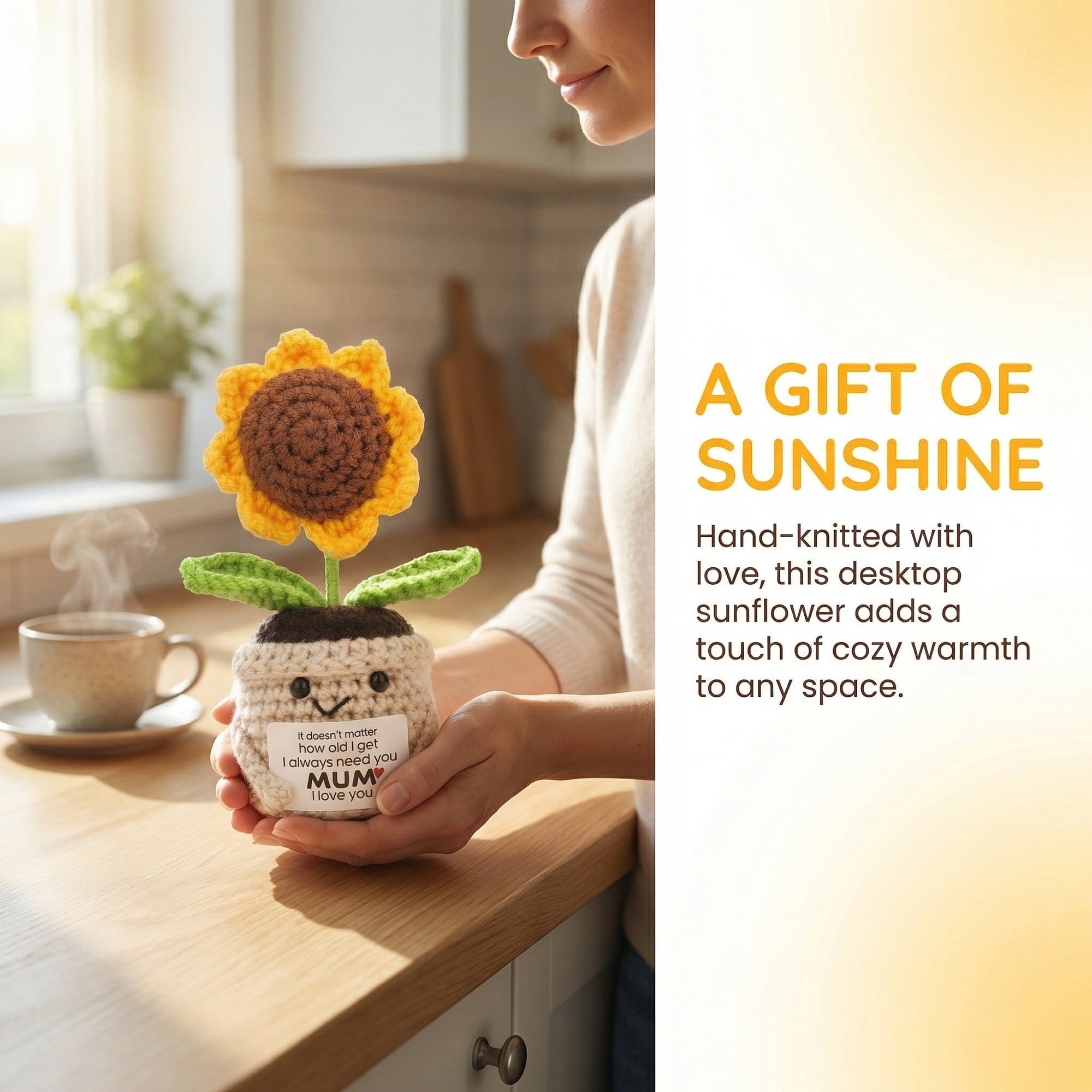 Unique Bargains Handmade Crochet Sunflower Potted Plant Sunflowers White Pot 4.3inch
