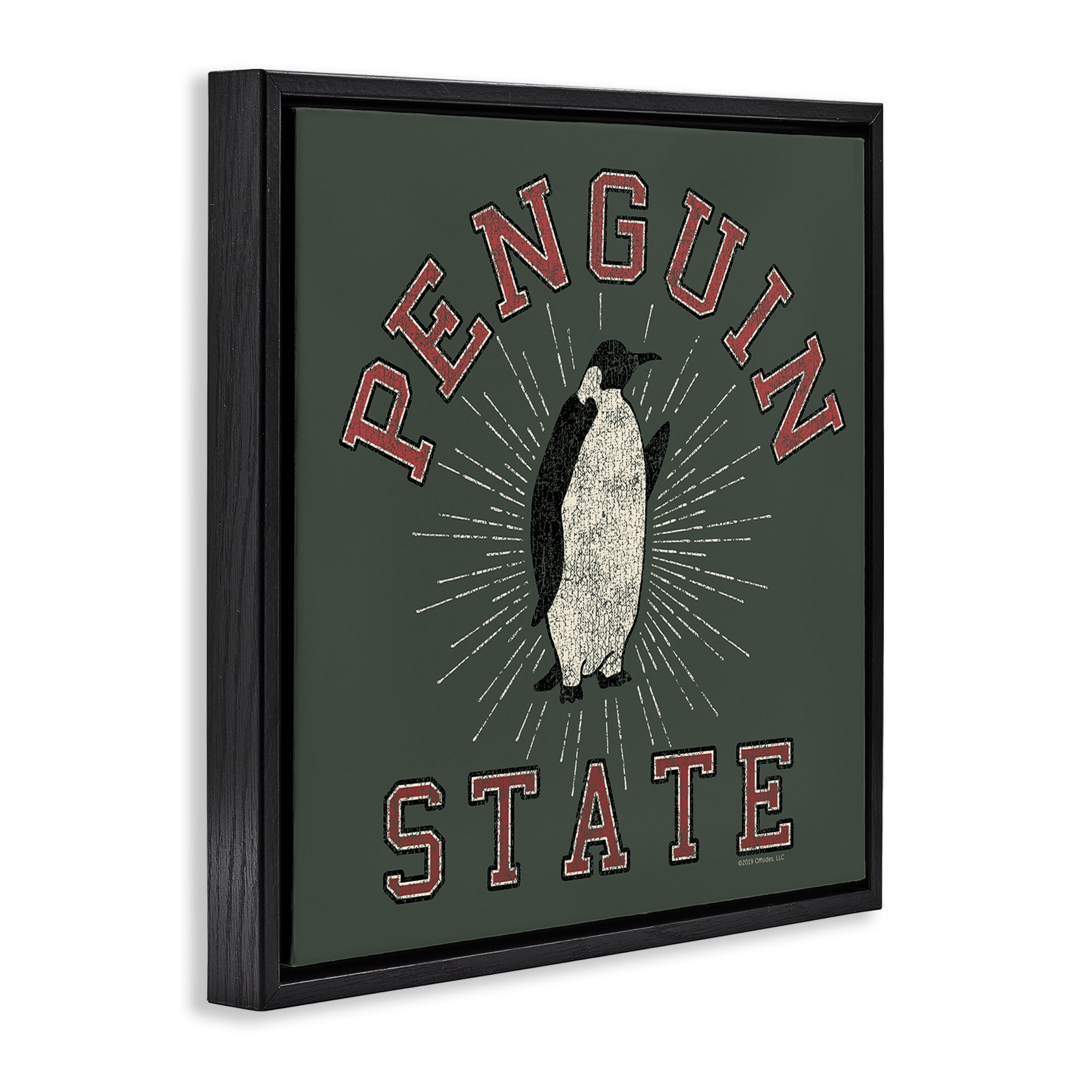 Stupell Industries Vintage Penguin State Animals Painting Black Floater Framed Canvas Art Print Wall Art, 18 x 18