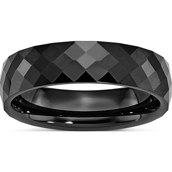 Ceramic Black 6mm Faceted Polished Band (Size 6) Made In China cer49-6