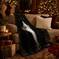 thumbnail image 3 of Autumn Tuxedo Cat with Gold Filigree, Dramatic Pet Portrait Pattern, Warm Flannel Blanket for Living Room and Reading Nook, Cat Lovers Autumn Gift, Pet Lover Home Decor, 3 of 9