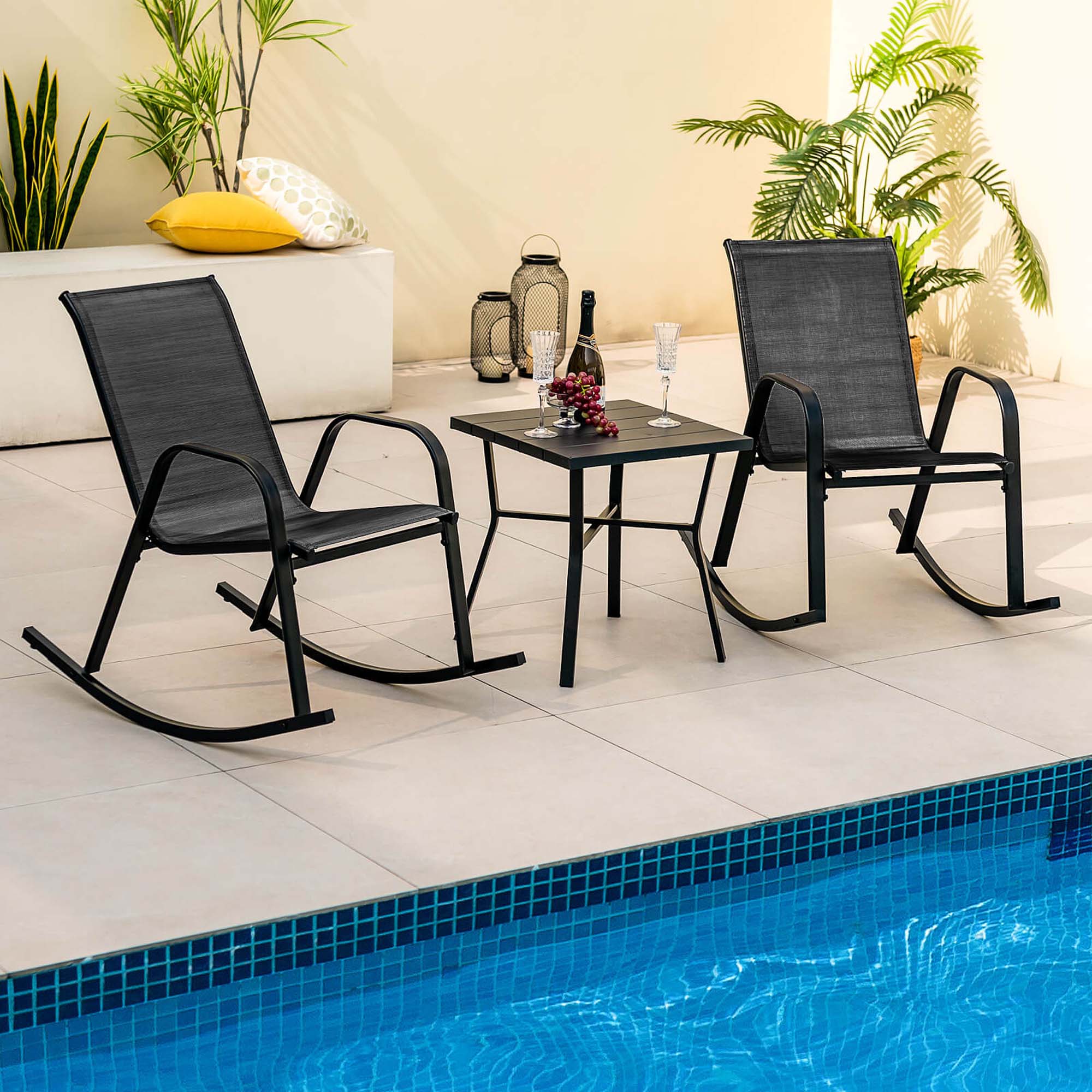 Costway 2 PCE Patio Rocking Chair Heavy-Duty Metal Rocker Outdoor Anti-Slip, Black (Set of 2)