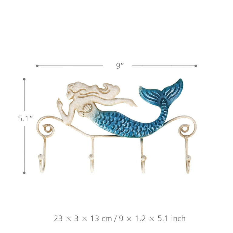 Tooarts Iron Mermaid Wall Hanger Iron Wall Hook 4 Hooks for Coats Towels  Bags Wall Mount Clothes Holder Screws Included 