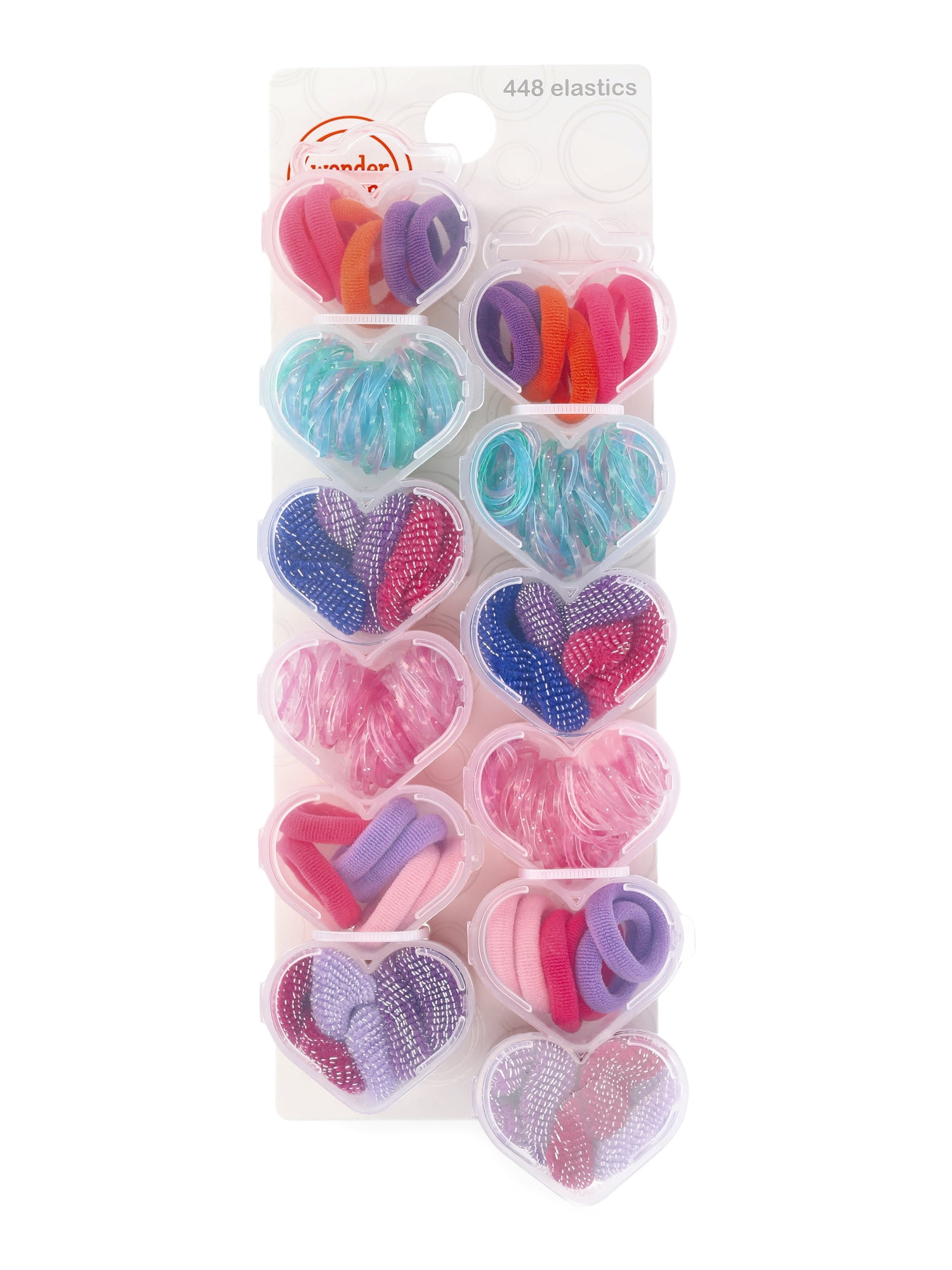 Wonder Nation Girls' Assorted Hair Elastics and Ponytail Holders in Heart Case, 448 Piece