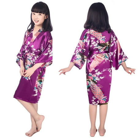 

Chenyin 2-14T Little Girls Stain Robe Nightgown for Kids BABY Floral Silk Night-Robe Toddler Summer Kimono Dresses Bathrobe Pajamas for Girls