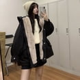 thumbnail image 2 of PIKADINGNIS New Womens Winter Plus Velvet Coat Korean Hoodlie Tooling Cotton Parkas Jacket Women Loose Thicken Warm Overcoat, 2 of 6
