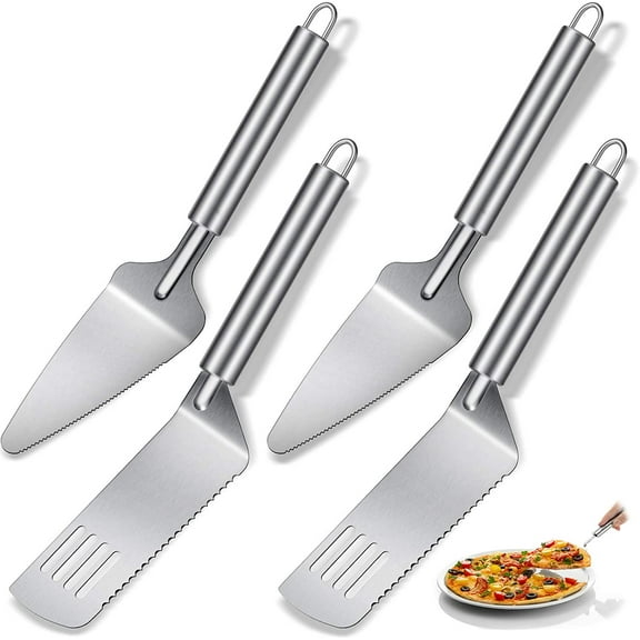 ‎TACYKIBD 4 Pieces Pie Server Set Stainless Steel Pie Spatula Serrated Cake Cutter with Comfortable Handle, Easy to Grip for Cutting and Serving Desserts Brownies Pizza and Cake