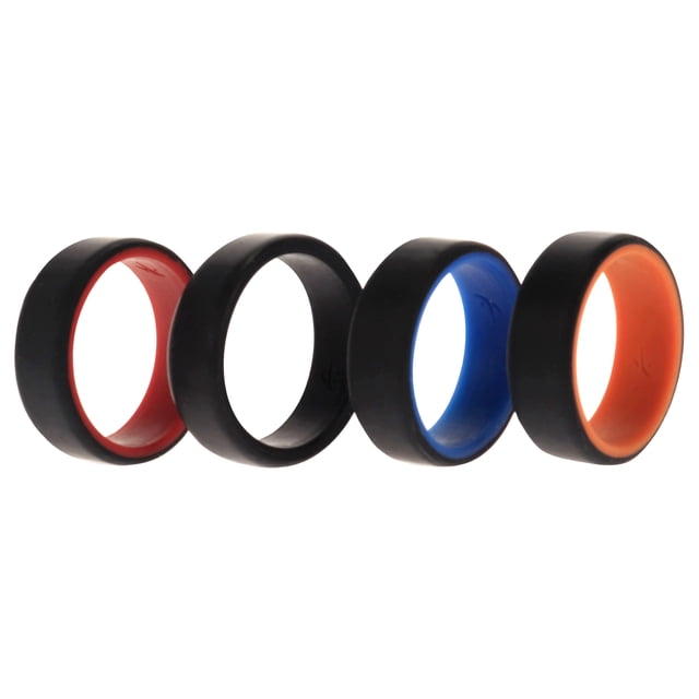 Juego de anillos de boda de silicona de 2 capas biselados de 8 mm - Negro por ROQ para hombres - Anillo de 4 x 11 mm