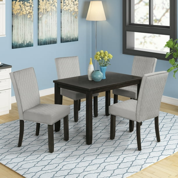 Kitchen Dining Table And 4 Chairs Set Faux Marble Dining Table Set W 4 Piece Beige Upholstered Chairs For Kitchen Durable Rectangular Wood Effect Tabletop Ergonomic High Backed Chairs 400lbs S461 Walmart Com