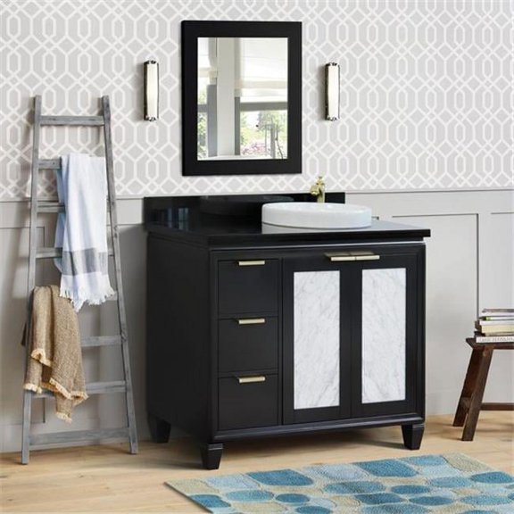 Bellaterra Home  43 in. Single Round Sink Vanity with Galaxy Granite Top, Black - Right Door & Sink
