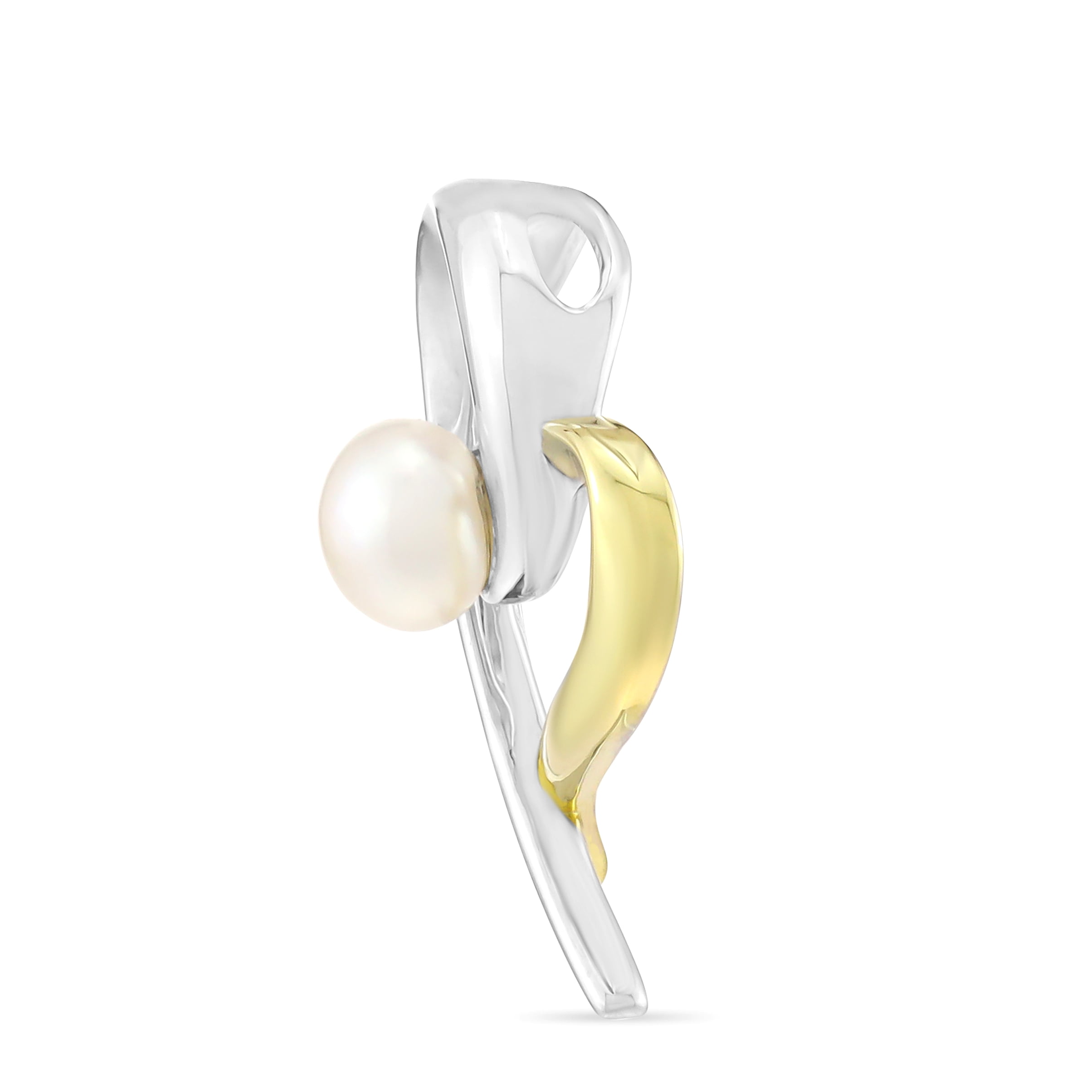 Brilliance Fine Jewelry Women's Two-tone 14K Gold Plated .925 Sterling Silver Freshwater Pearl Heart Pendant with chain, 18"