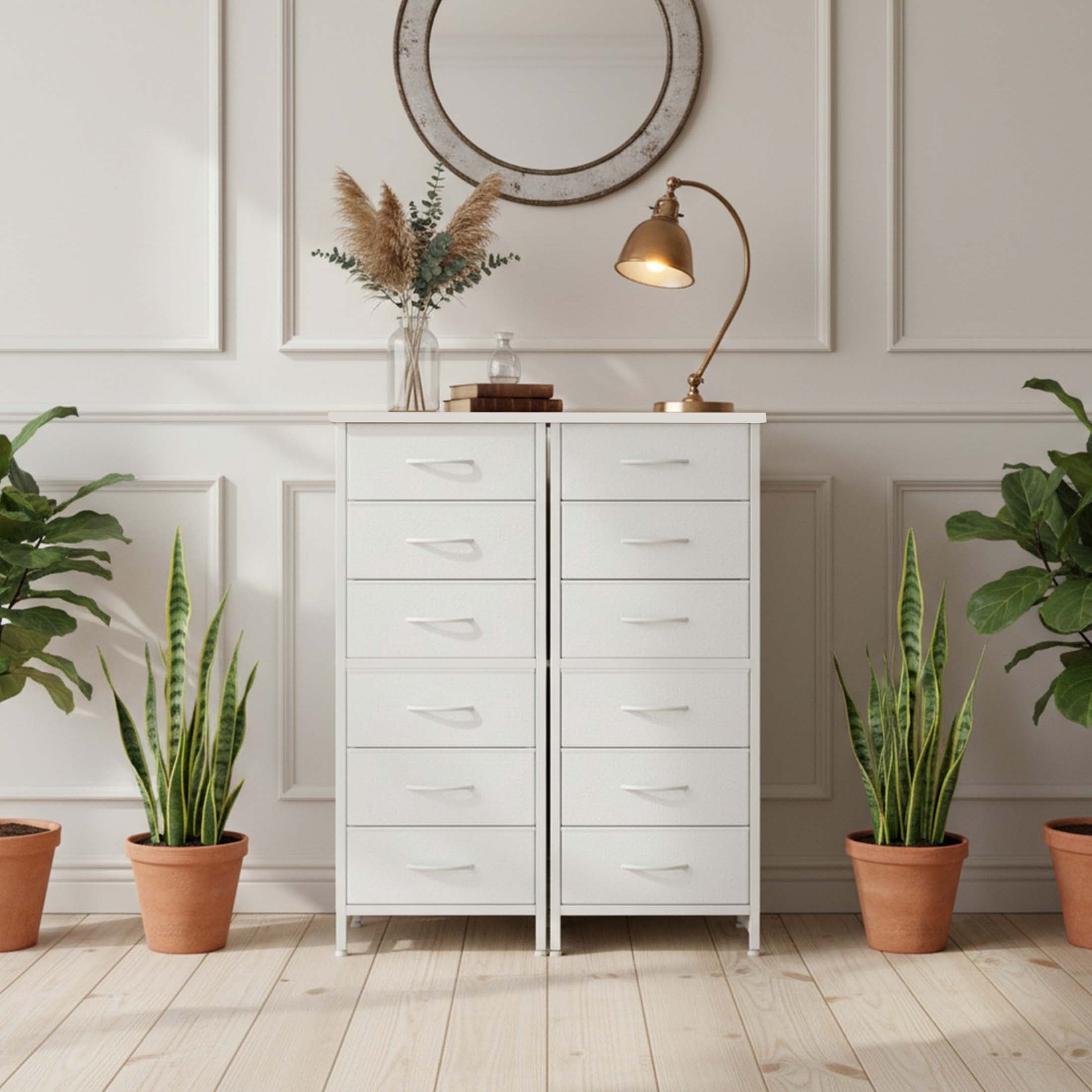 EDX 6 Drawer Fabric Dresser for Bedroom , Storage Organizer, Wide Chest of Drawers for Closet, Clothes,TV Stand, White