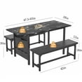 thumbnail image 3 of VECELO Extendable Dining Table Set for 4-6 People, Modern 3-Piece Kitchen Table Set with 2 Upholstered Benches, Mid-Century Dining Room Table, Saving Space, Marble Black, 3 of 13