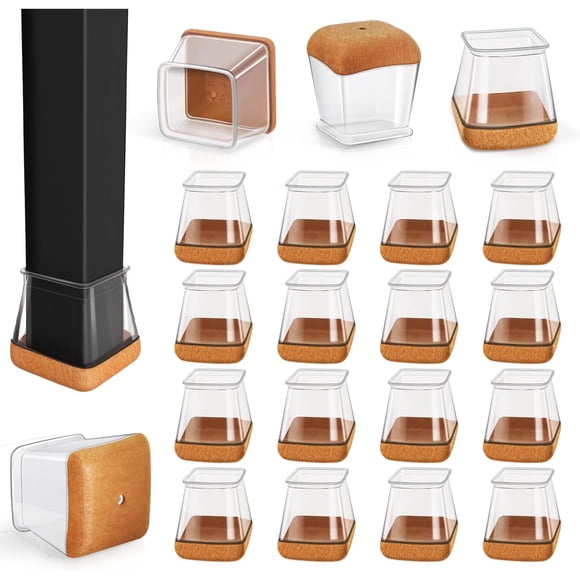 Square Chair Leg Floor Protectors, 16 Pcs Silicone Chair Leg cover caps for Hardwood Floors with Wrapped Felt, Furniture Feet Protectors Pads (Fit:20-26mm)