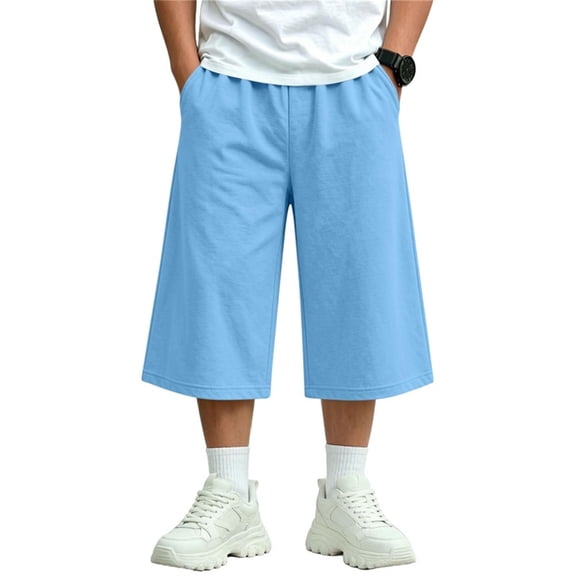 Teen Boys Casual Long Sweatshorts Elastic Waist Below Knee Length Baggy Athletic Shorts with Pockets Comfortable Relaxed Fit for Gym Workout Running Summer Lounge