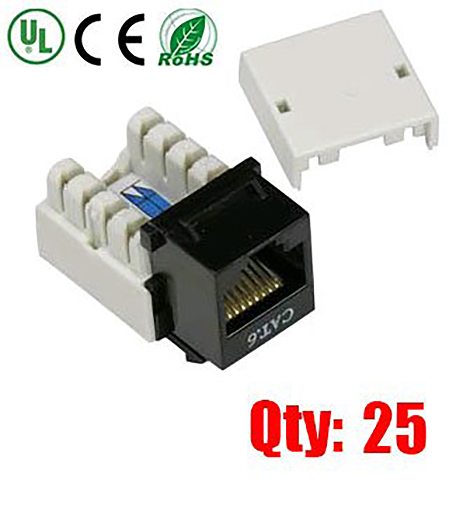 iMBAPrice (Pack of 25) Black Cat6 Punch Down RJ45 Keystone Jack