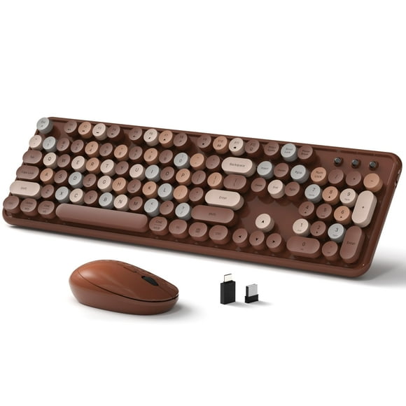 Teclado y ratón inalámbricos Links9+ Retro Coffee de tamaño completo