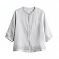 thumbnail image 4 of Ayolanni 3/4 Sleeve Shirts for Women Cotton Linen Solid Scoop Neck Button Down Blouse Textured Oversized Pockets Tees Womens Summer Tops White M, 4 of 7