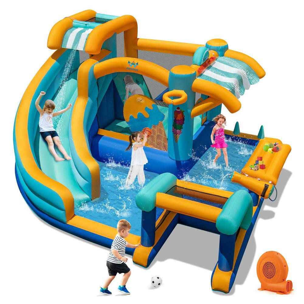 Resenkos Inflatable Water Slide Bounce House Kids Jump Castle - Equipped with 750W Blower for Quick Inflation - Multicolor