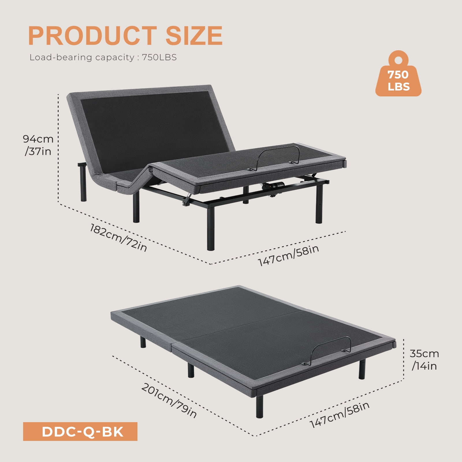 GIANNA Queen Size Electric Bed Frame, Zero Gravity, With Wireless Remote, 2 USB Ports, Black