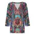 thumbnail image 5 of JTZGDY Womens Casual V Neck Tops Dressy Boho Floral Printed 3/4 Length Sleeve Graphic Tunic Tshirt Loose Oversized Comfy Pullover Blouse Purple#03 L, 5 of 6
