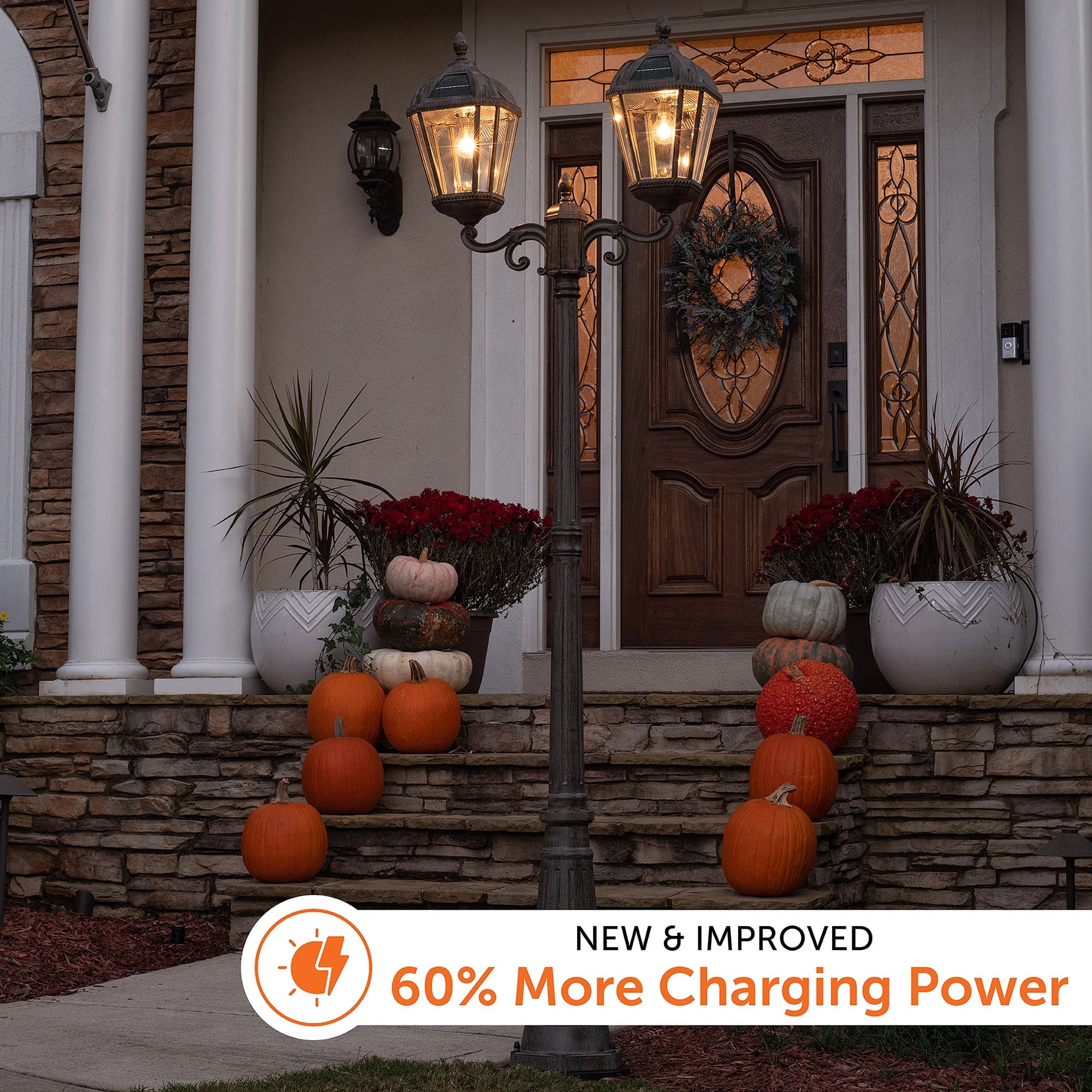 Gama Sonic Outdoor Solar Lamp Post Light Kit, Royal Bulb 300 Lumens, Double Head Weathered Bronze Cast Aluminum and Clear Beveled Glass Post Lamp, Light Pole, and Warm White Light 2700K, 98B302