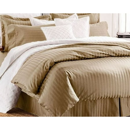 Chaps Damask Stripe Tan Oatmeal 3 Pc Cotton Duvet Cover Set King