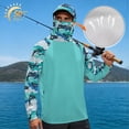 thumbnail image 3 of SEANATIVE Men's Long Sleeve Sun Protection Fishing Hoodie with Face Mask Breathable Lightweight Hooded Fishing Athletic Workout Shirt for Hiking Running, S, Fish Camo Light Teal Green, 3 of 7