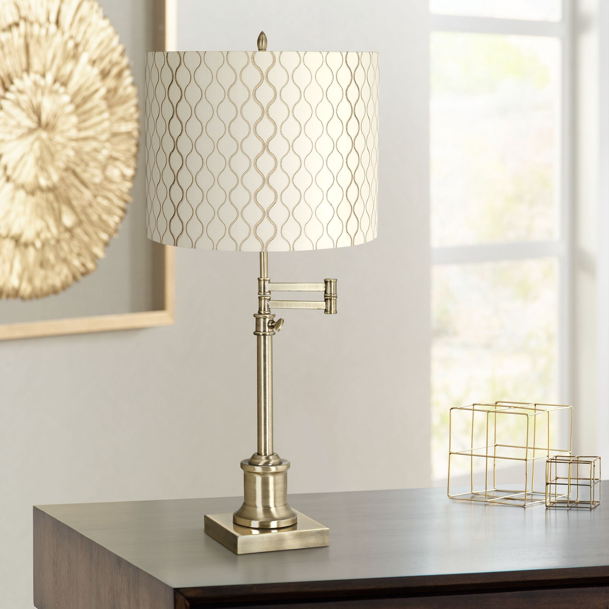 Springcrest Embroidered Hourglass Medium Lamp Shade 14" Top x 14" Bottom x 11" High (Spider) Replacement with Harp and Finial