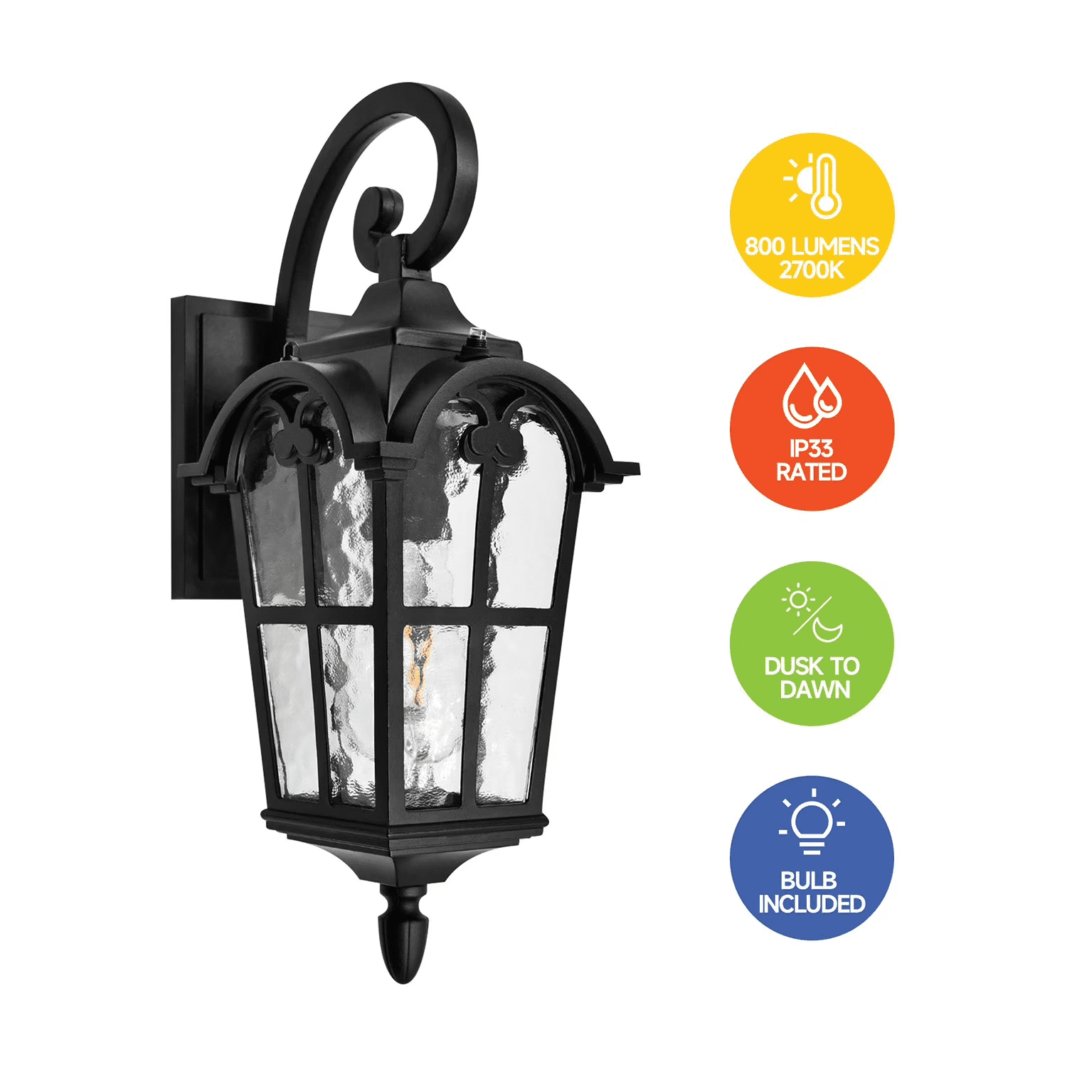 Cedar Hill Outdoor Wall Light Fixtures, 20inch Wall Lantern with Photocell (Bulb Included) 800Lumen for Patio Front Door Entryway Garage