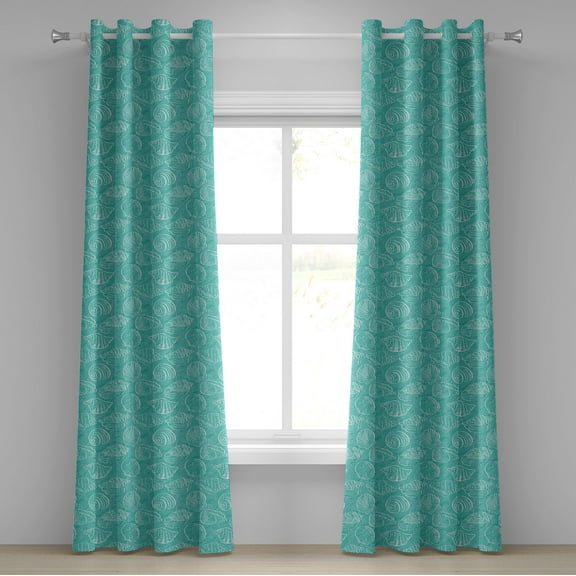 Ambesonne Sea Shells Grommet Curtain, Doodle Marine Lines, 50" x 72", Seafoam White