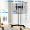 thumbnail image 3 of RTVR Rolling TV Stand Cart on Wheels for 32 to 75 inch Flat Panel Curved Screens, Portable Mobile Adjustable TV Stand , Metal Black, 3 of 11