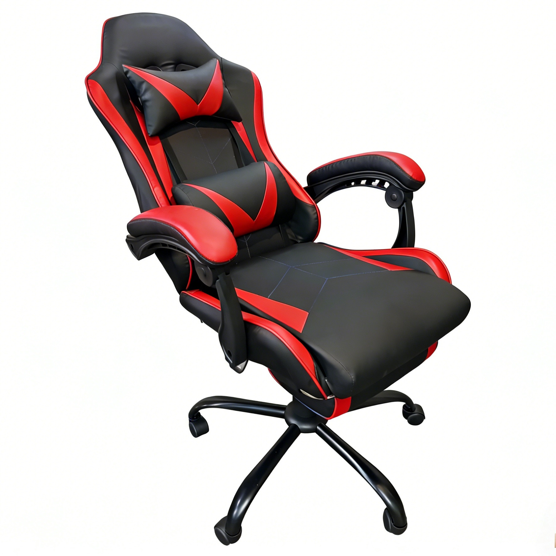 Frovlni Ergonomic Gaming Chair for Adults with Footrest, Reclining High Back PU Leather Office Computer Chair, Height Adjustable Headrest & Lumbar Support, Black & Red
