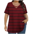 thumbnail image 2 of ylioge V Neck T Shirts for Women Plus Size XL-5X Short Sleeve Tees Tops Womens Casual Stripe Printed Loose Pullover Loungewear Work Blouses Top, 2 of 6