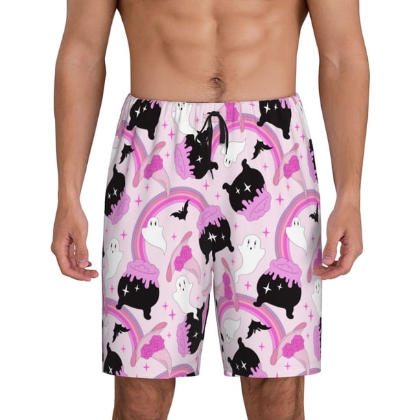Balery Pink Girl Halloween Pantalones cortos de pijama de punto de algodón para hombre con cinturilla y bolsillos-XX-Large