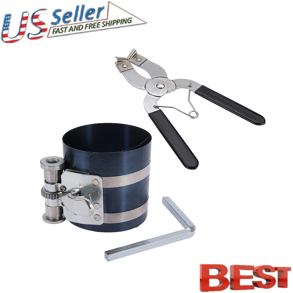 2PCS Ratchet Style Piston Ring Compressor and Piston Ring Installer Pliers Tool