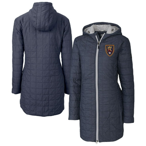 Women's Cutter & Buck  Heather Navy Real Salt Lake Rainier PrimaLoft- Eco Insulated Hooded Full-Zip Long Coat