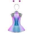 thumbnail image 4 of Ocealan 2Pcs Girls Alien Outfits Metallic Mock Zip Front Tutu Dress with Headband for Party Dance Blue Hot Pink 16, 4 of 6