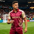 thumbnail image 4 of Mexico 2026 Soccer Cup Fan Jersey for Men, Button Down Short Sleeve Shirt with Winged Totem & Retro Print, Lightweight Breathable Stretch Athletic Top, 1 PC Blue XXXL, 4 of 5