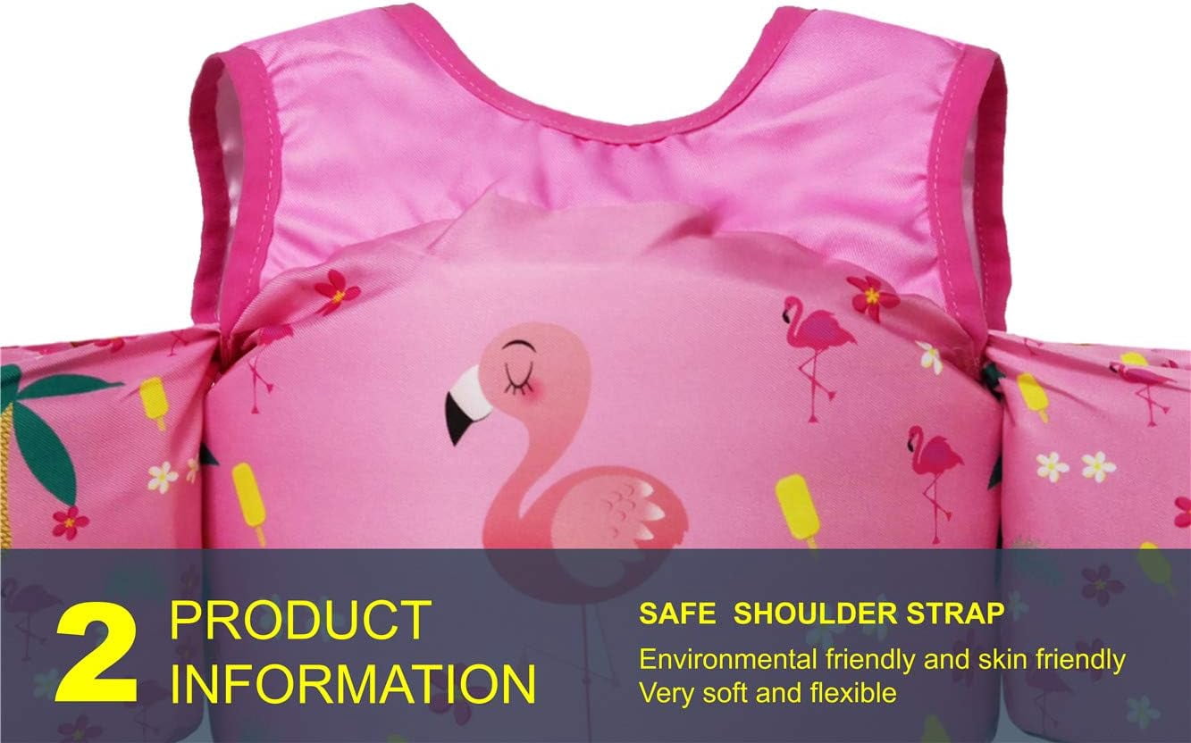 EHIOR  Swim Vest Kids Pool Floats with Shoulder Harness for 25-55 lbs Child - Cute Flamingo