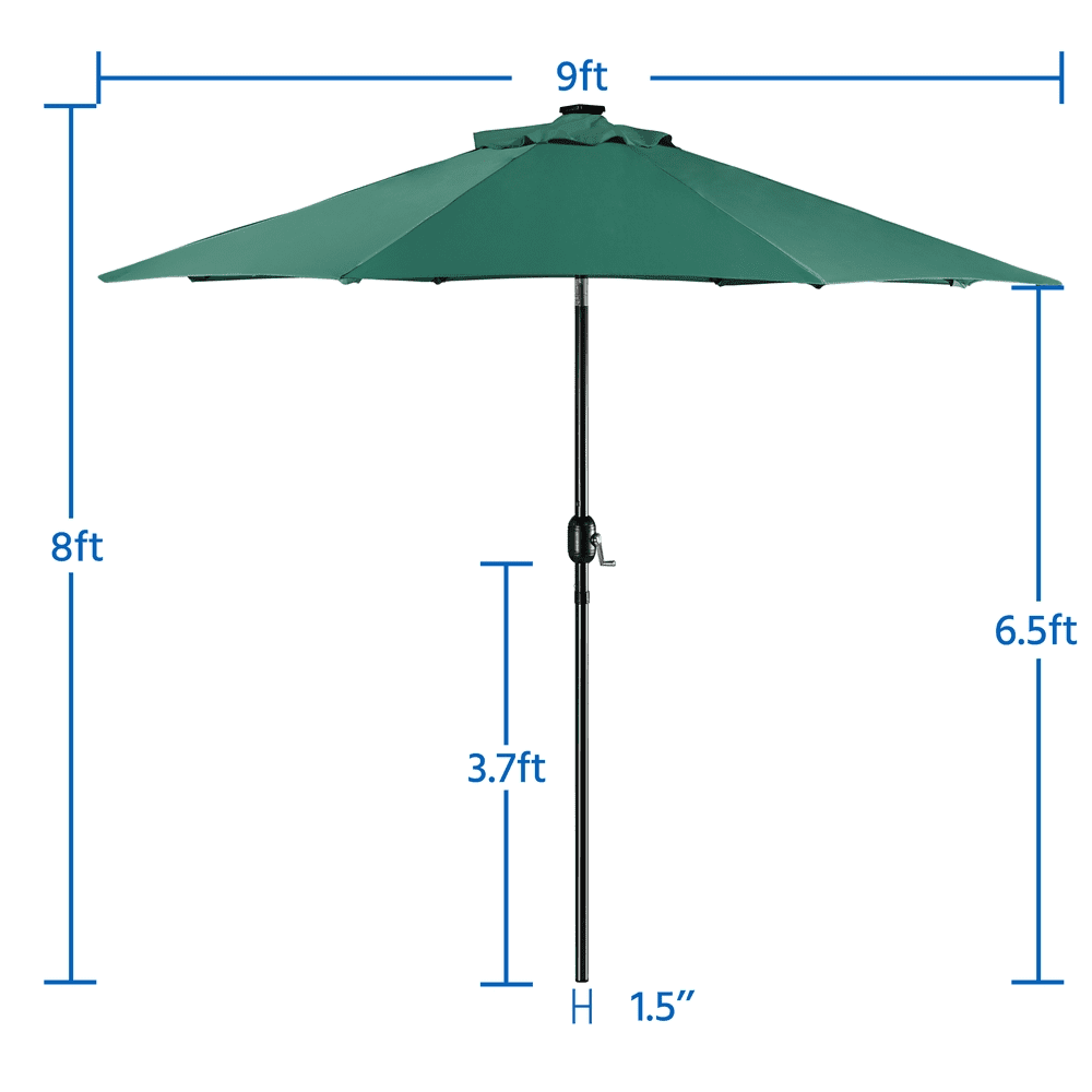 Renwick 9ft Outdoor Market Patio Umbrella with 32 LED Lights and Base Stand, Dark Green