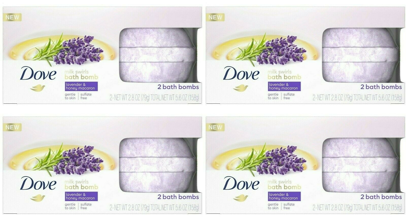 Dove Milk Swirls Bath Bombs, Lavender & Honey Macaron, 2 Ct, 2.8 Oz ea Pack of 4